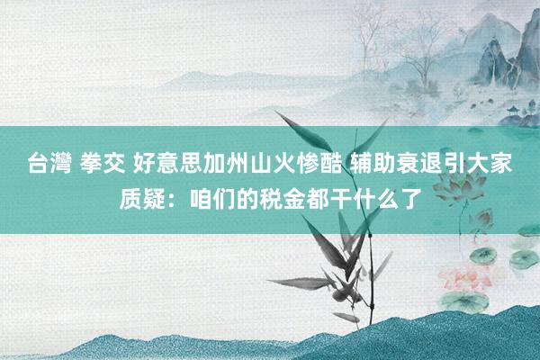台灣 拳交 好意思加州山火惨酷 辅助衰退引大家质疑：咱们的税金都干什么了