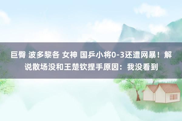 巨臀 波多黎各 女神 国乒小将0-3还遭网暴！解说散场没和王楚钦捏手原因：我没看到